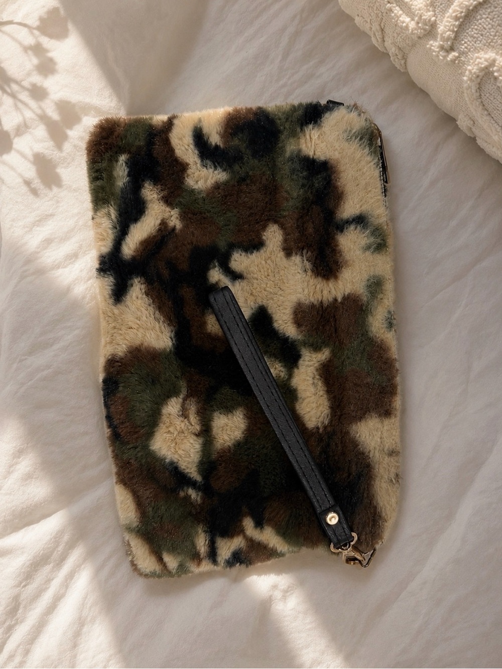 Faux Fur Camouflage Wristlet Clutch - Green Brown Black(Used once)